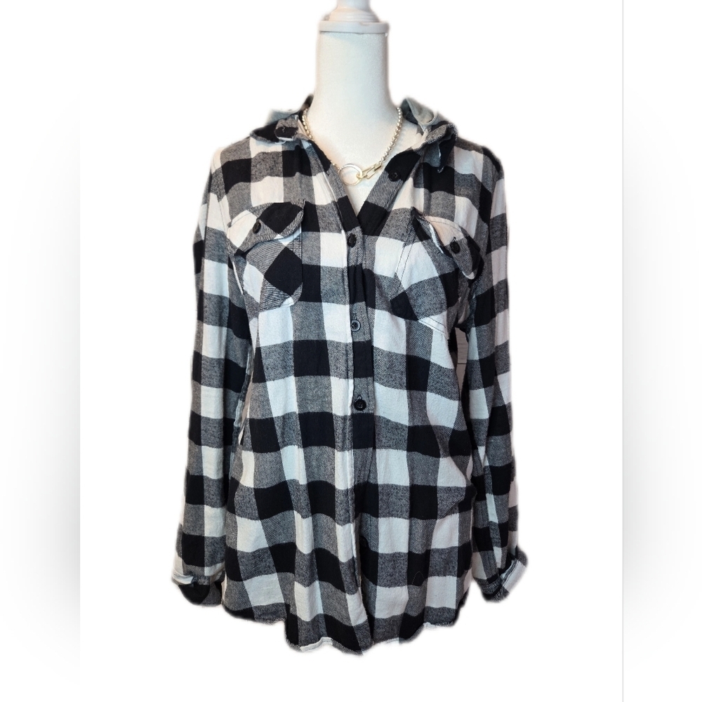 Plaid Button Down Shirt - Black and White
